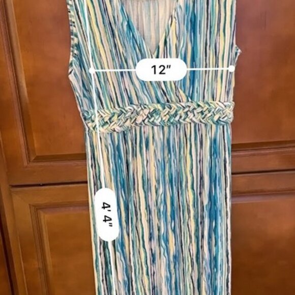 Ronni Nicole Maxi Dress Womens Large Blue Striped Stretch Sleeveless - Picture 6 of 6